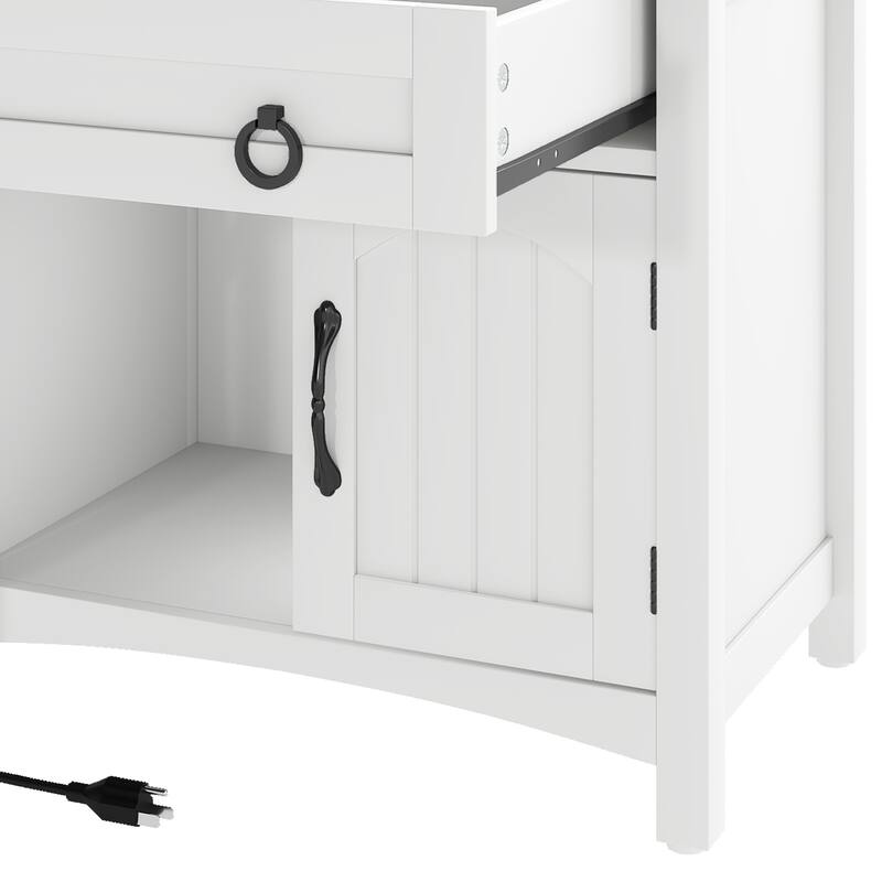 Moasis Farmhouse Nightstand with Charging Station,End Table with 2-Door Cabinet