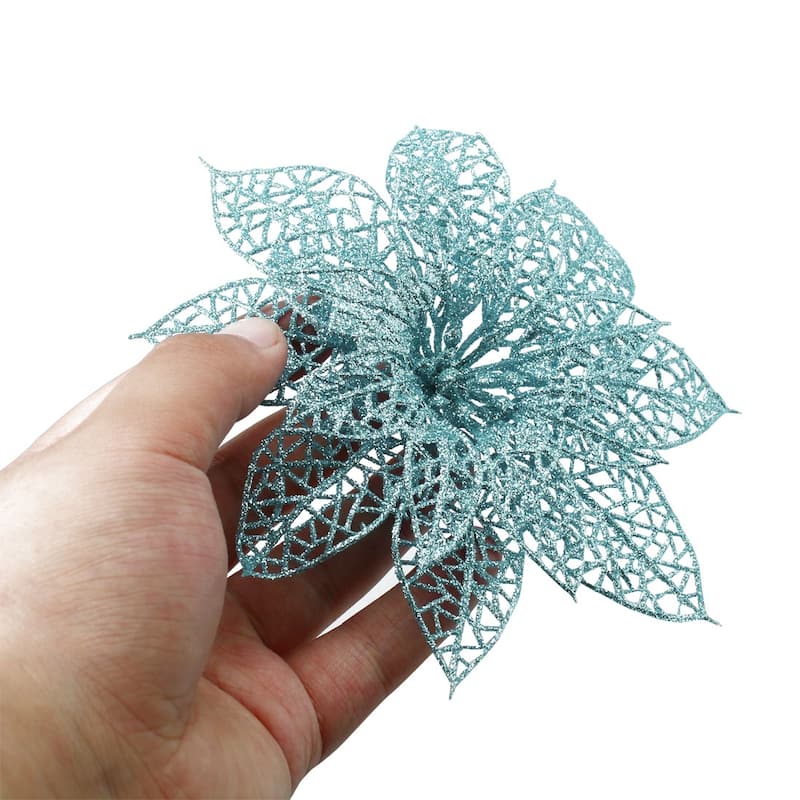 Party Christmas Tree Artificial Glitter Hanging Ornaments Flower 10PCS - Blue - 15 x 3cm/6" x 1.2"(L*W)