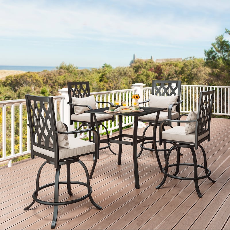 Outdoor Swivel Dining Set with 29"W Cushion Chairs, Patio Table
