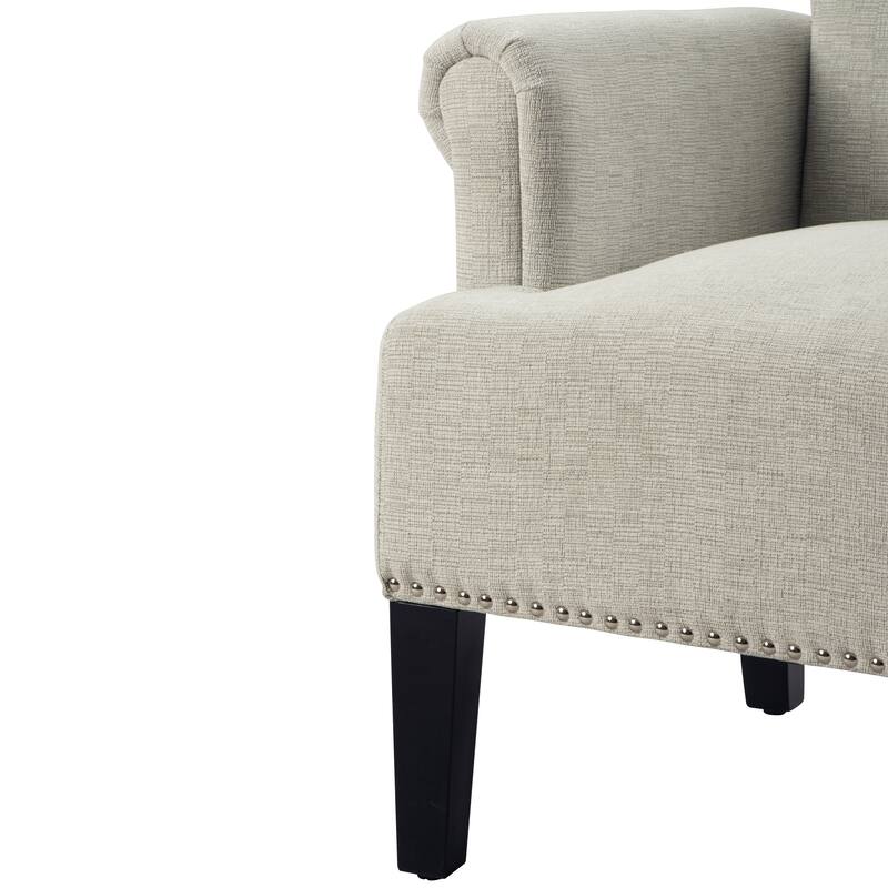 Cream Modern 24" Polyester Upholstered Accent Chair with Rubber Wood Legs and Nailheads