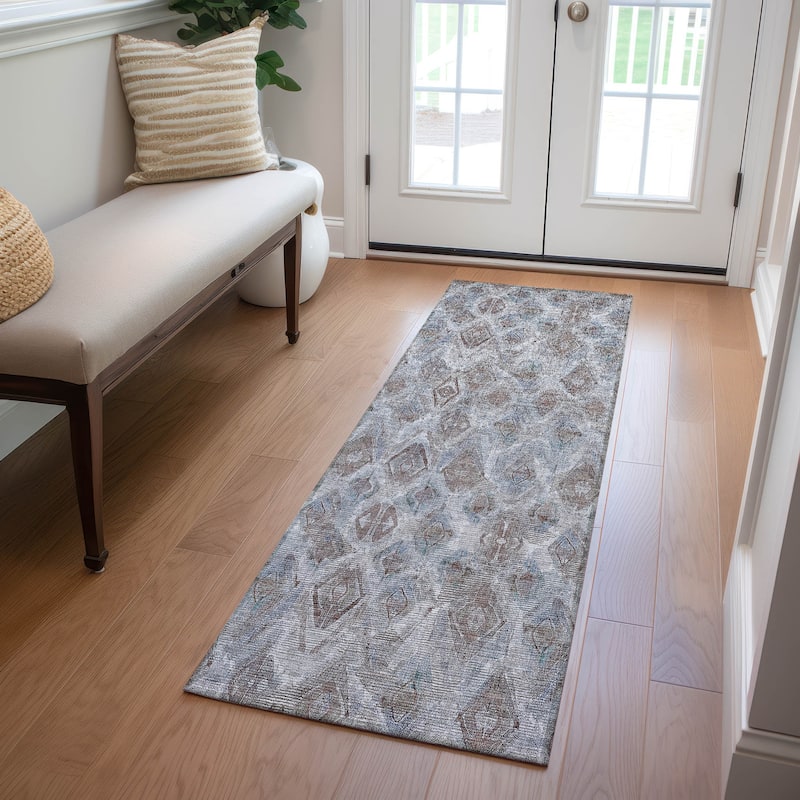 Machine Washable Indoor/ Outdoor Chantille Modern Boho Rug - Blue - 2'3" x 7'6"