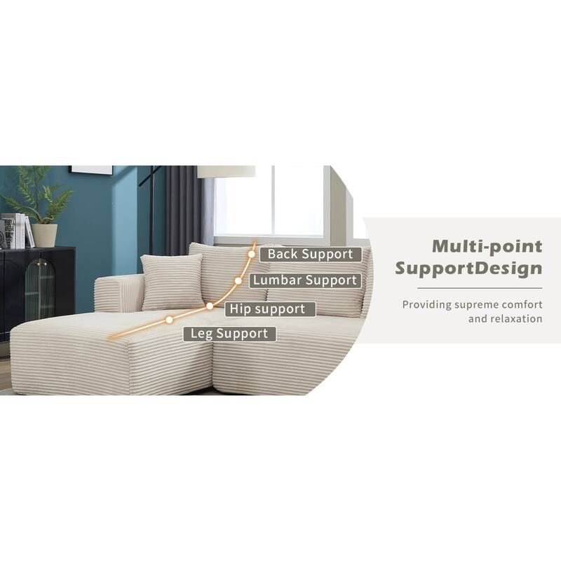 Roomfitters Modular Sectional Sofa L-Shape Cloud Couch with Oversized Left Facing Chaise, Memory Foam 2-Seat Sofa