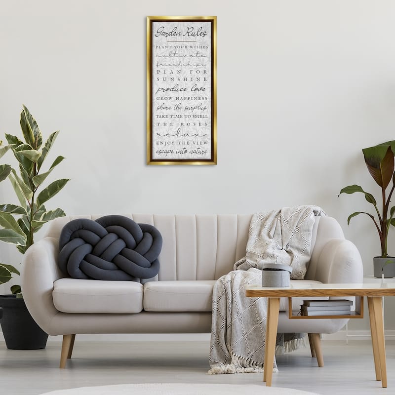 Stupell Garden Rules on Floral Pattern Framed Floater Canvas Wall Art Design By Lil' Rue