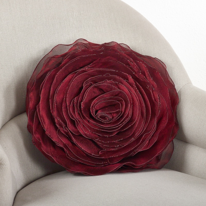 Rose Design Throw Pillow - Burgundy - 16"x16"