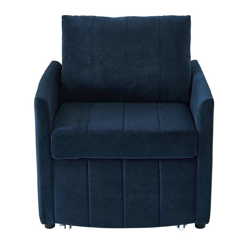 Multi-Functiona Lounge Chair, 31.5" Pull Out Upholstered Sofa Bed w/ Adjustable Backrest, Side Pockets, Fold Out Chair Bed