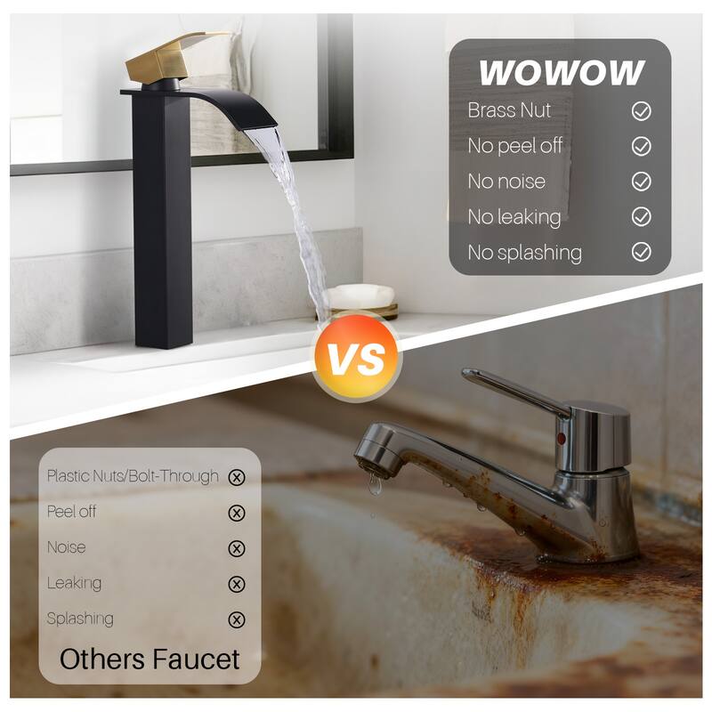 WOWOW Single Handle Single Hole Waterfall Bathroom Vessel Faucet