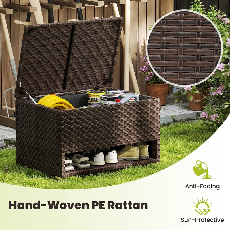 Gymax 48 Gallon PE Wicker Rattan Deck Box w/ Shoe Rack Outdoor Storage