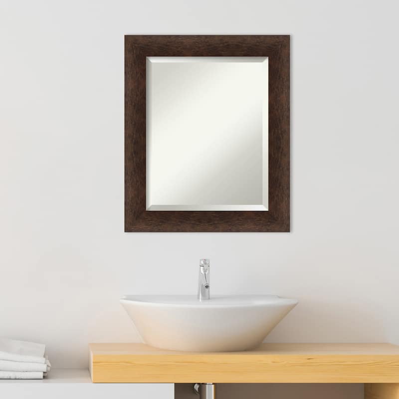 Warm Walnut Beveled Wood Framed Bathroom Vanity Wall Mirror - Warm Walnut