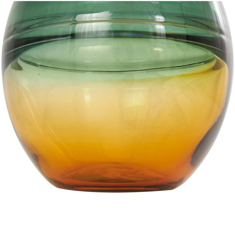 Green Glass Handmade Ombre Vase with Yellow Base