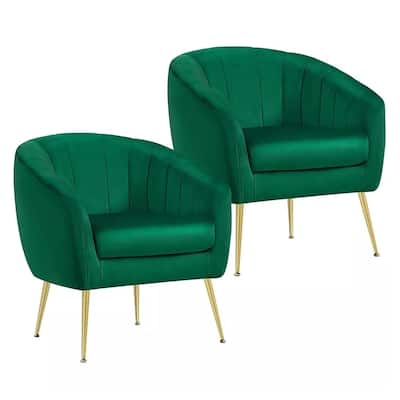 Set of 2 Modern Barrel Chair with Golden Metal Legs Green - 26" x 29"