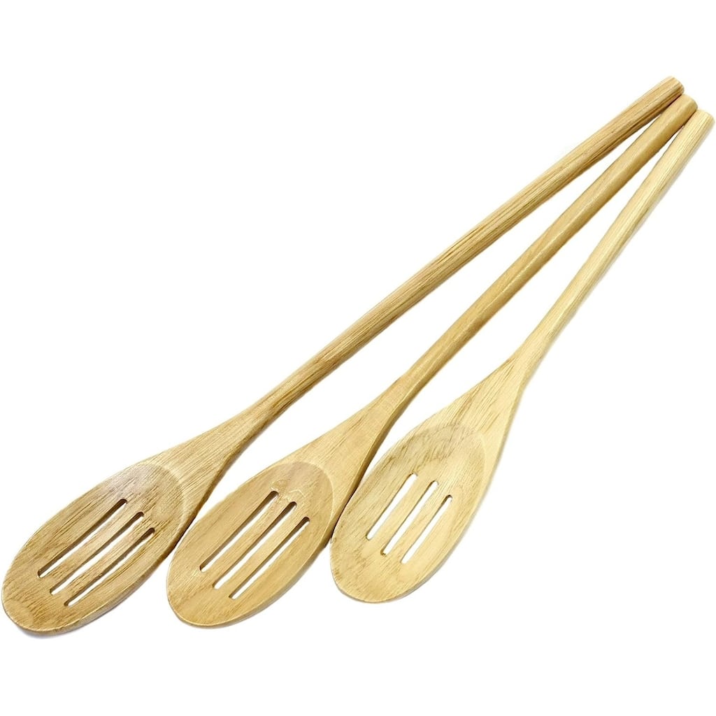 Chef Craft 3-Piece Beechwood Slotted Spoon Set, Includes 10, 12, and 14 Inch Mixing Spoons