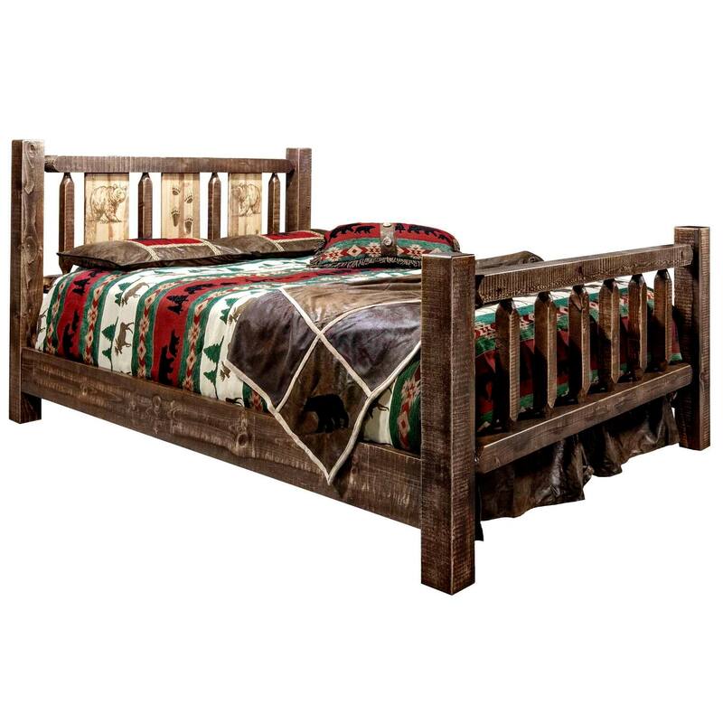 Rustic Twin Bed - Laser Engraved Log Style - Durable Pine Construction - Heirloom Quality Furniture