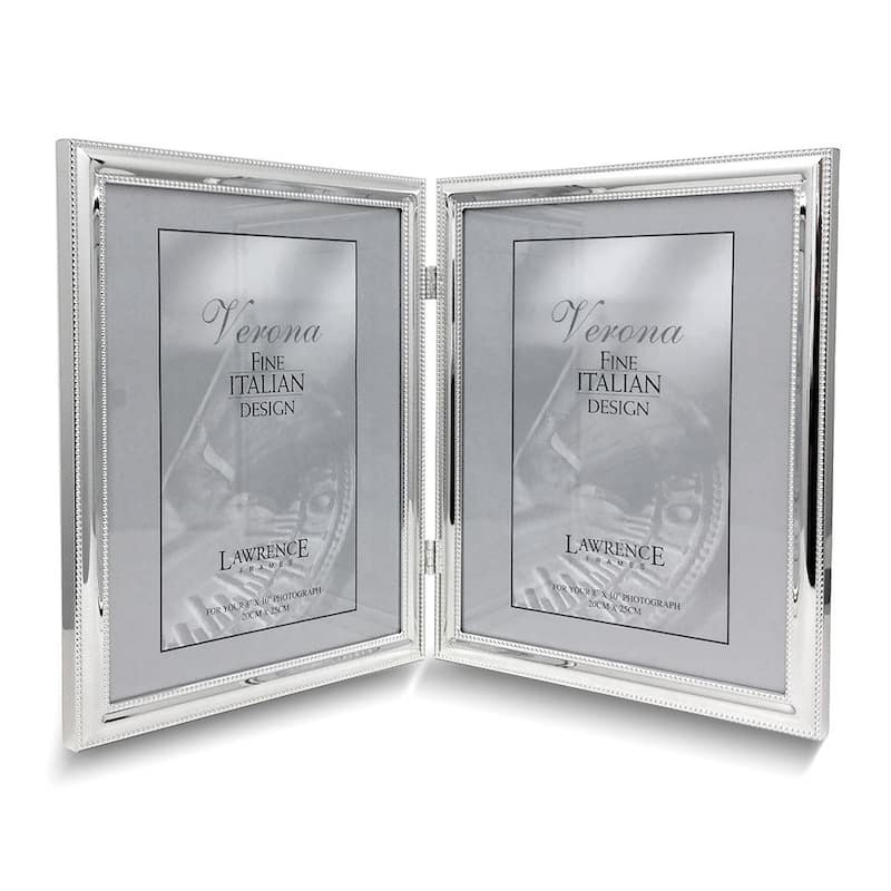 Curata Silver-Tone Portrait Hinged Polished Double Beaded 8x10 Double Photo Frame