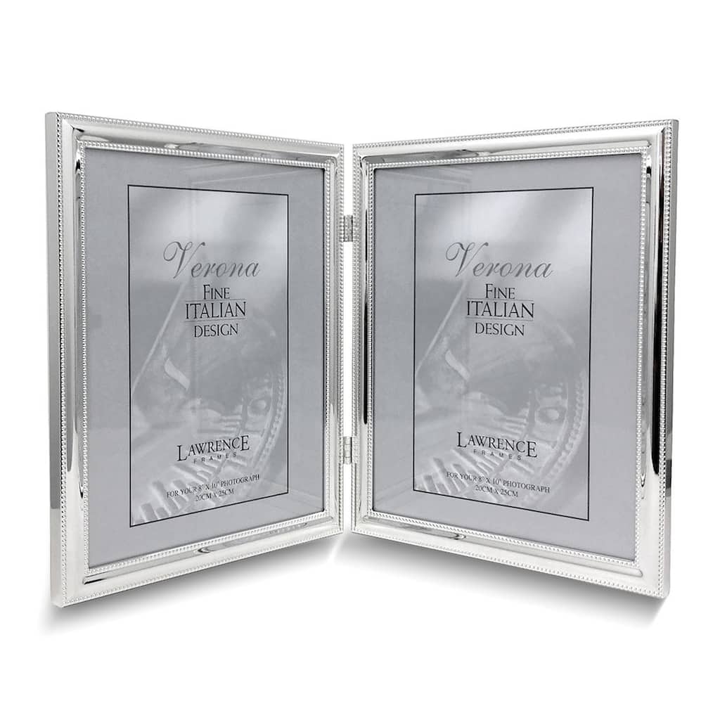 Curata Silver-Tone Portrait Hinged Polished Double Beaded 8x10 Double Photo Frame