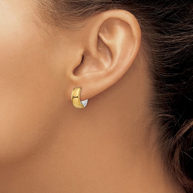 Curata 14k Two-Tone Polished Gold Hinged Huggies Hoop Earrings (5mm x 10mm)