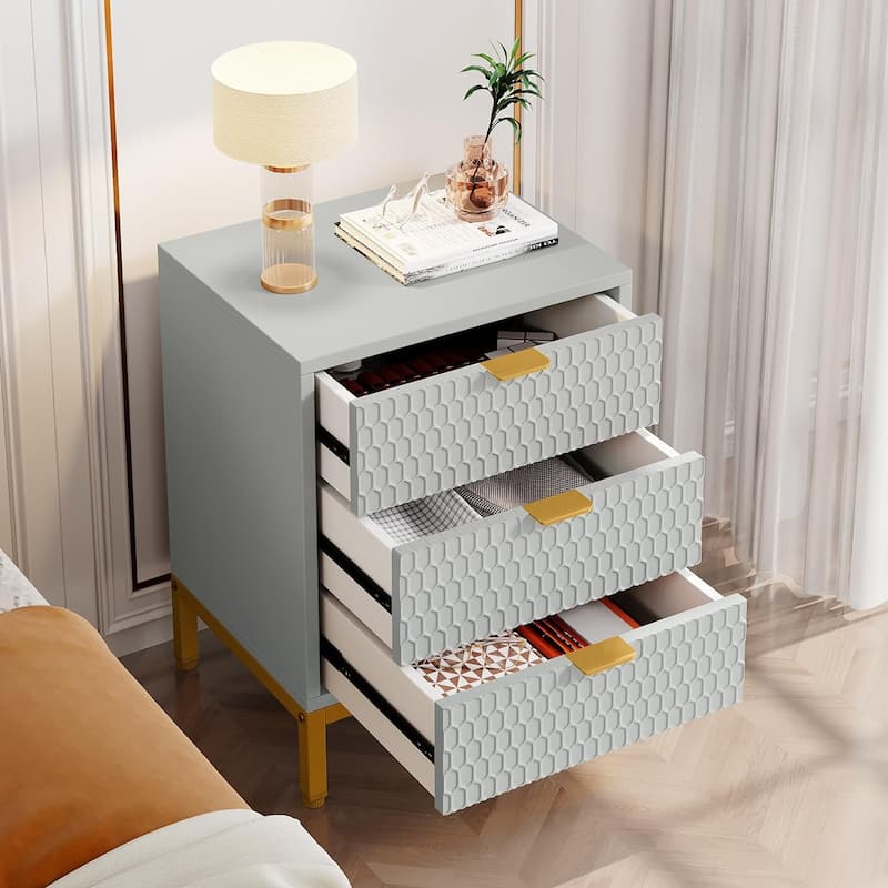 3-Drawer Nightstand Modern Tall Bedside Table with Storage Drawers