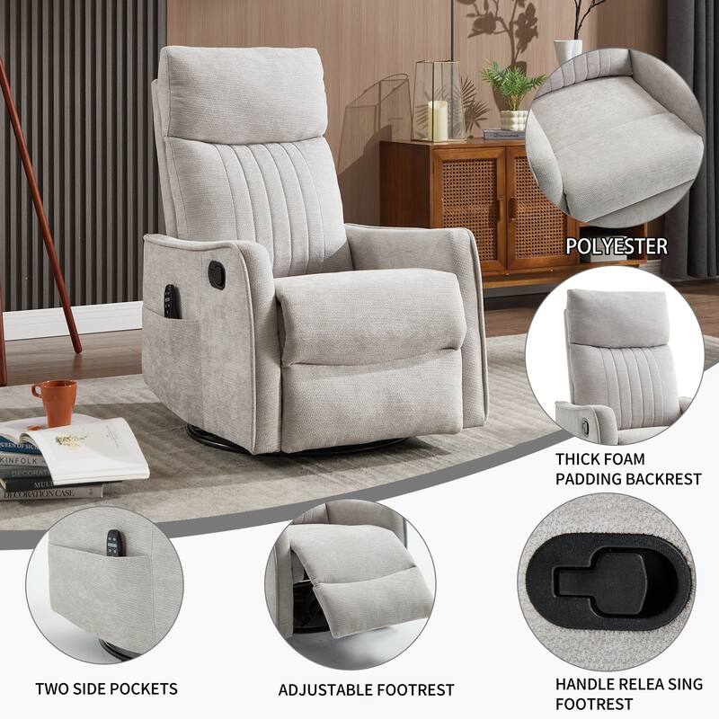 Fabric Recliner Chair with Massage Heat Rocker and 360 Degree Swivel