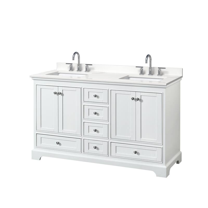 Wyndham Collection WCS202060D-QTZ-US3MXX Deborah 60" Free Standing - White / White Quartz Top / Polished Chrome