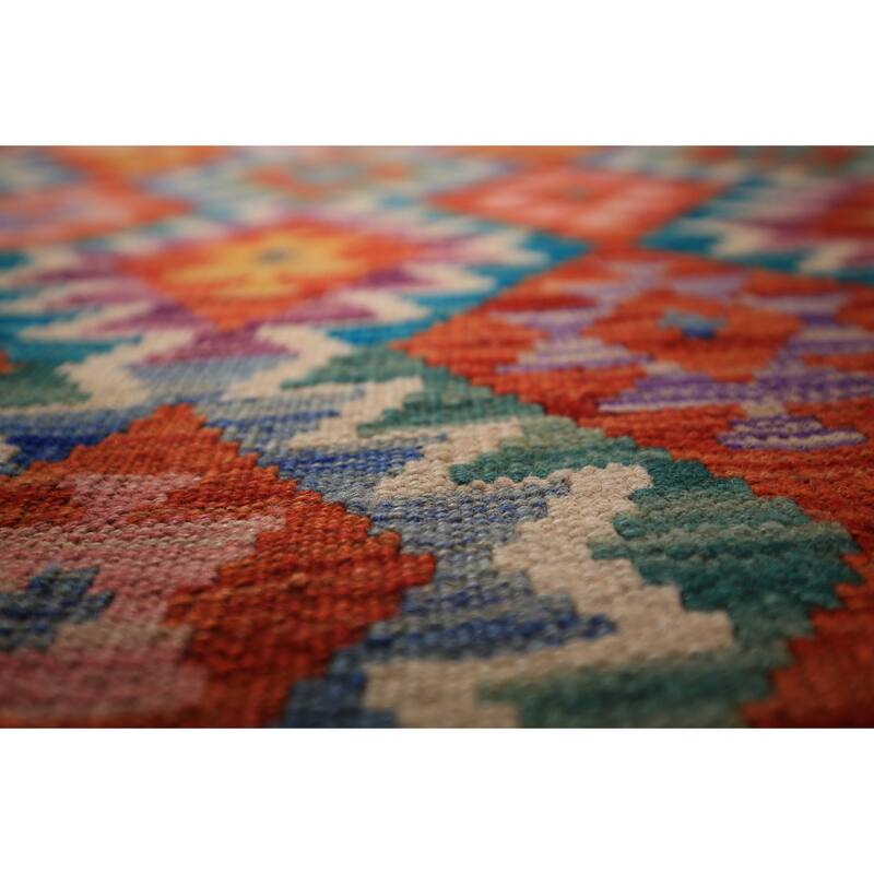 South Western Orange Kilim Oriental Area Rug Hand-Woven Wool Carpet - 10'2" x 12'11"