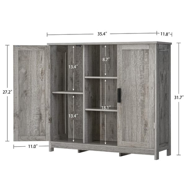 dimension image slide 3 of 4, Rattan Storage Cabinet with 3 Adjustable Shelves - 11.8"D x 35.4"W x 31.7"H