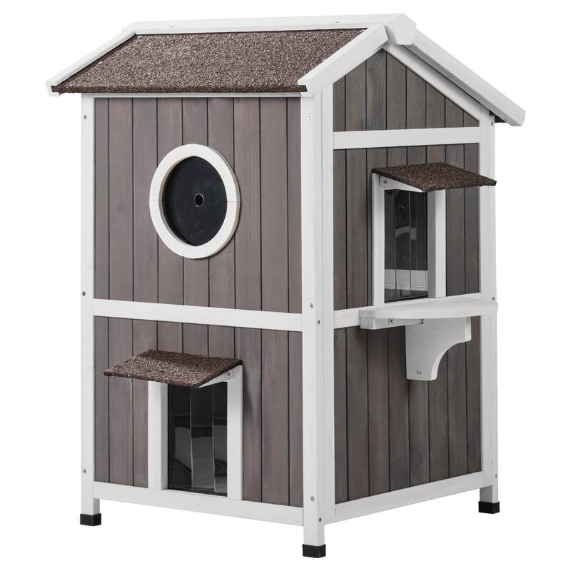 Outdoor Cat House Weatherproof Feral Cat Shelter for Multiple Cats - 23"L x 26"W x 36"H