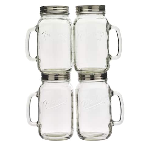 Mason Craft & More Glass 32-ounce Jar with Handle and Lids (Set of 4)