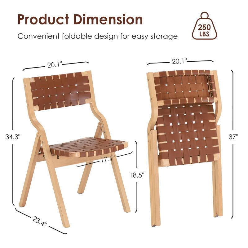 Wood Folding Chairs Set of 2, Wooden Indoor Stackable Dining Chairs for Kitchen & Dining Room Chair Woven Seat