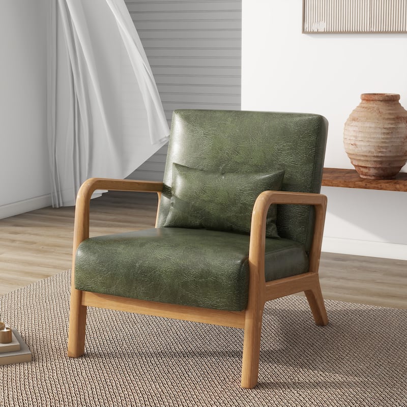 Mid Century Modern Upholstered Wood Frame Accent Chair - Single - Hunter Green-Vegan Leather
