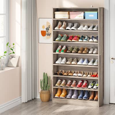 9 Tiers 40-45 Pairs Heavy Duty Wood Freestanding Shoe Storage Cabinet