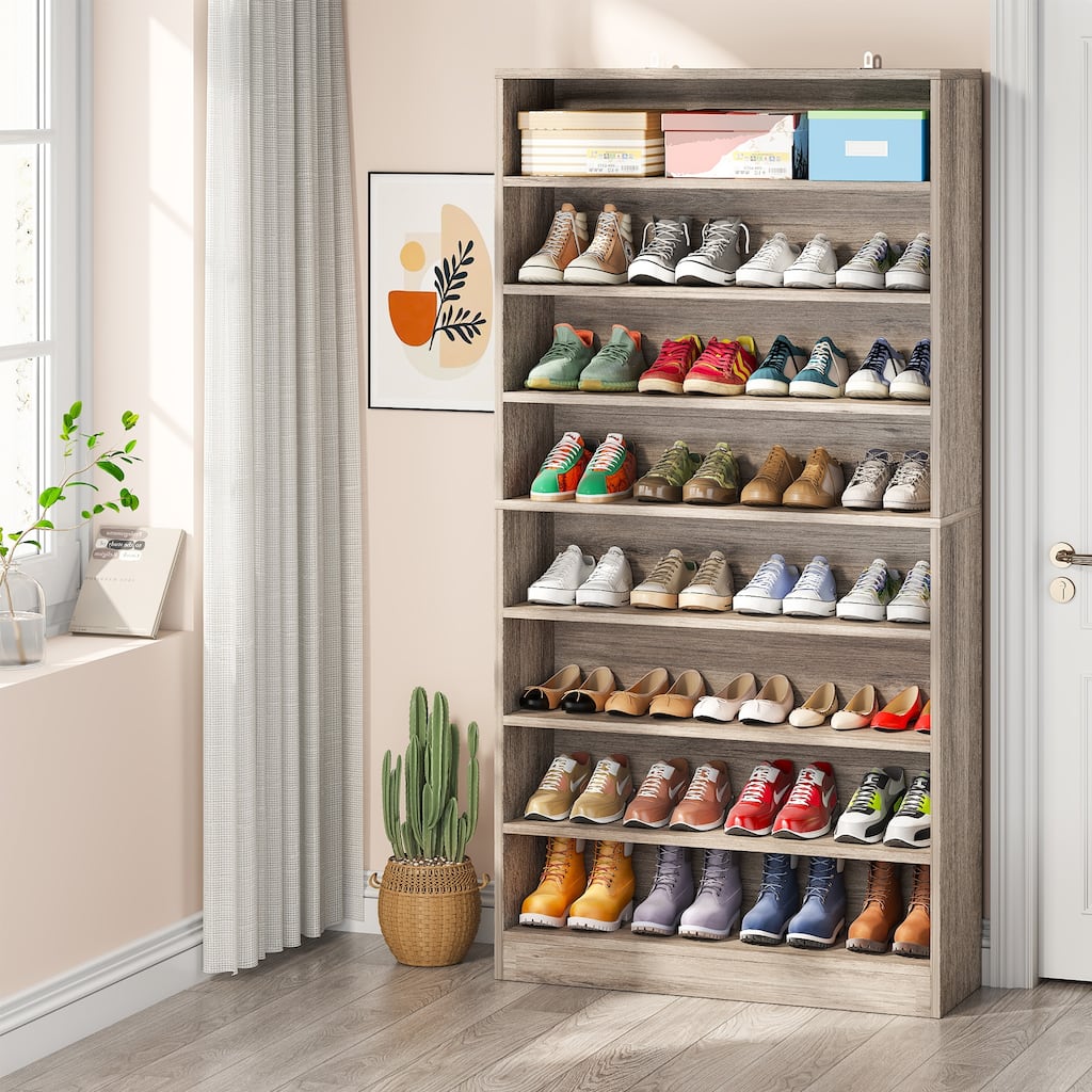 9 Tiers 40-45 Pairs Heavy Duty Wood Freestanding Shoe Storage Cabinet
