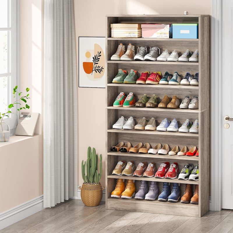 9 Tiers Shoe Cabinet 40-45 Pairs Heavy Duty Wood Freestanding Shoe Storage Cabinet with Open Storage for Entryway