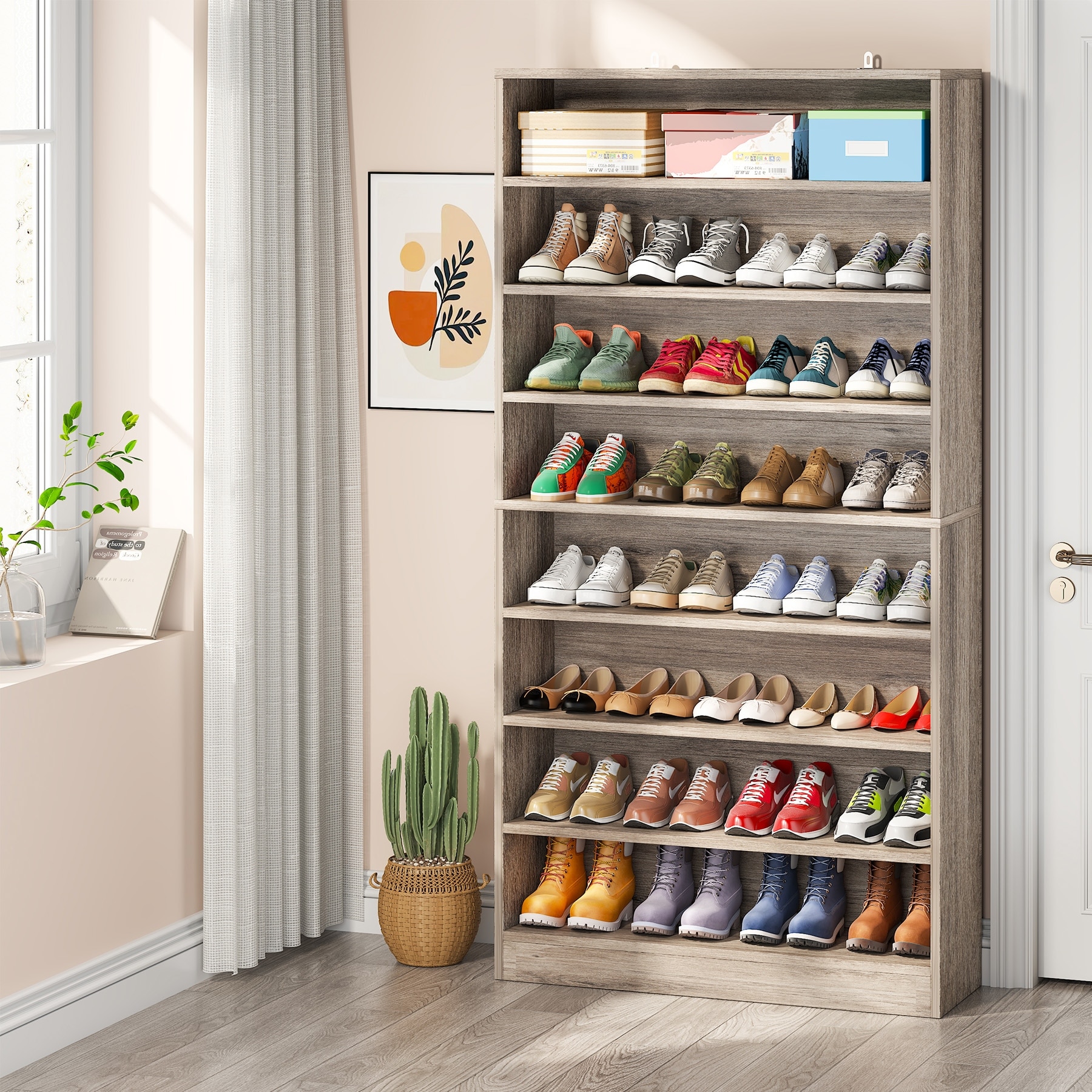 Shoe Cabinet,9 Tiers Tall Shoes Storage Rack Cabinets,Wood Shoe Stand with  Open Shelf for Entryway - Bed Bath & Beyond - 37162242