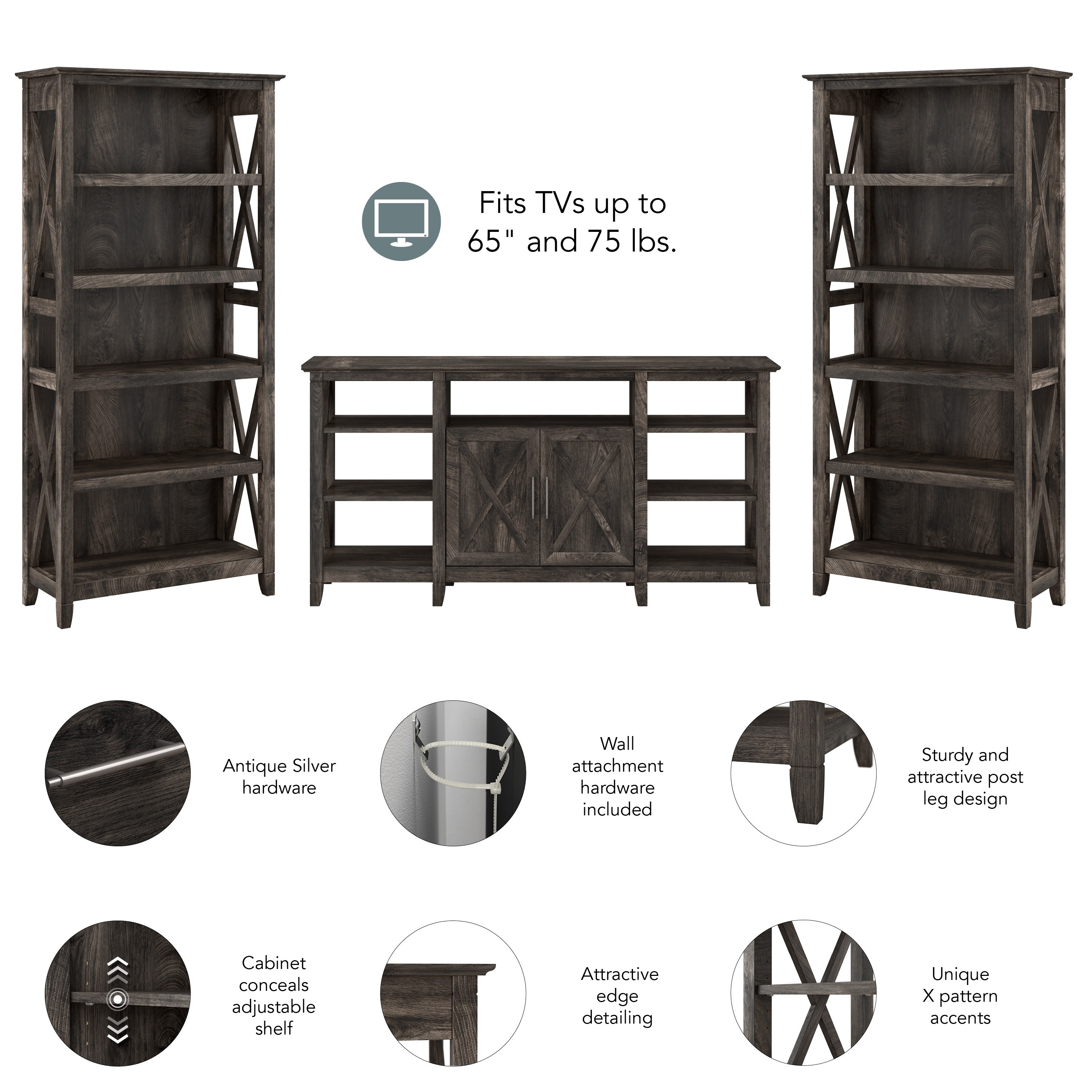 The gray barn tall tv stand with shop set of 2 bookcases
