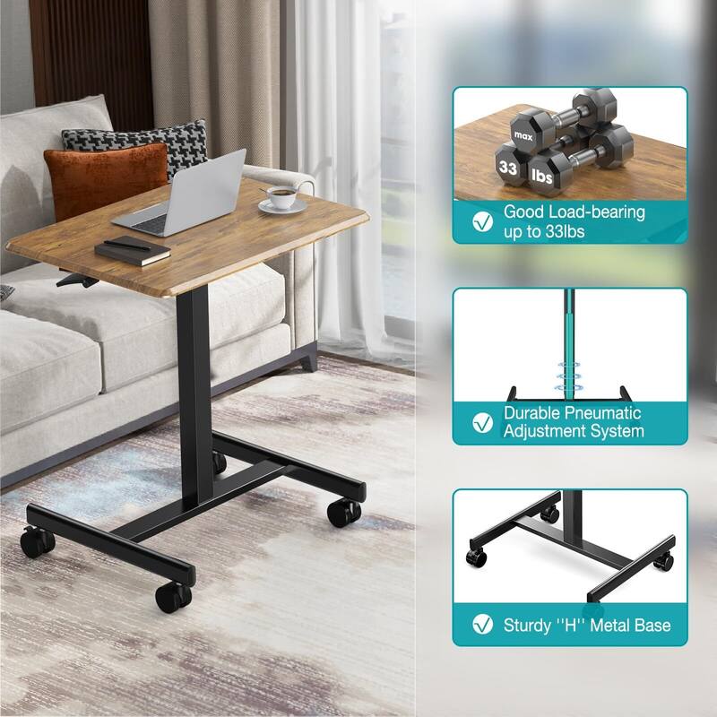 42.5" H Tall Small Standing Desk Mobile Portable Rolling Laptop PC Table Adjustable Height w/ Wheels - Brown