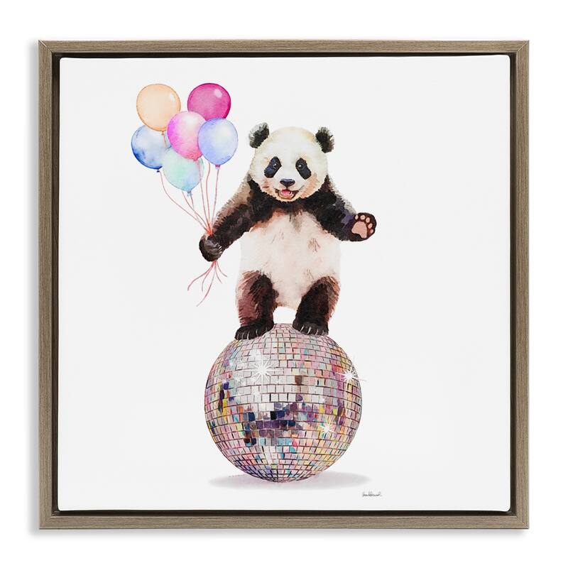 Stupell Panda & Balloons Disco Framed Floater Canvas Wall Art Design By Amanda Greenwood - 18 x 18 - Brown