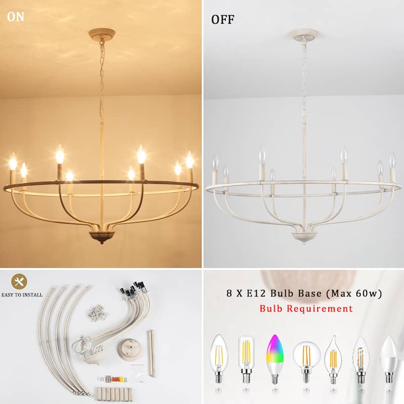 8-Light Wagon Wheel Chandelier, Traditional Metal Ceiling Light for Dining Room Living Room Bedroom Kitchen - W35.43"x H10.39"