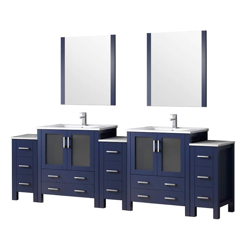 Volez Double Bath Vanity with Side Cabinets, White Ceramic Top, 34 in Mirrors and Faucet Set - 108