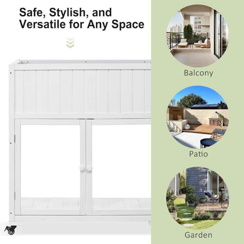 35.4" Wood Garden Greenhouse with Wheels,2 Doors and Liner