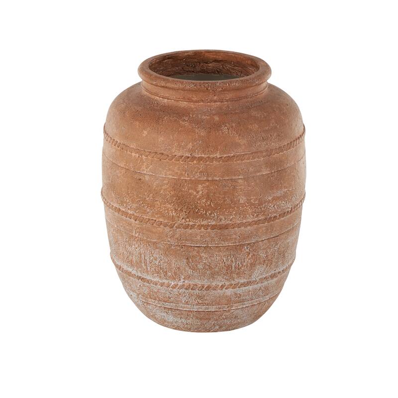Cream or brown Magnesium Oxide Distressed Vase with Raised Braided Accents