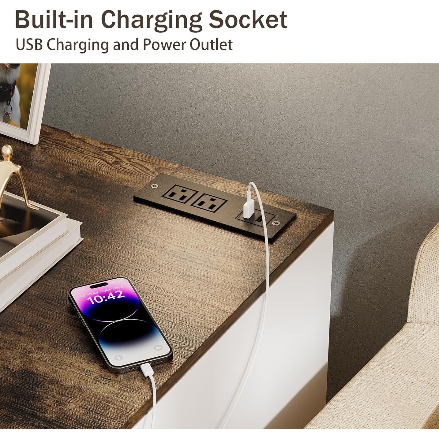 PAKASEPT 31.5" Dog Crate Furniture – Farmhouse Style End Table With USB Charger, For Small & Medium Dogs