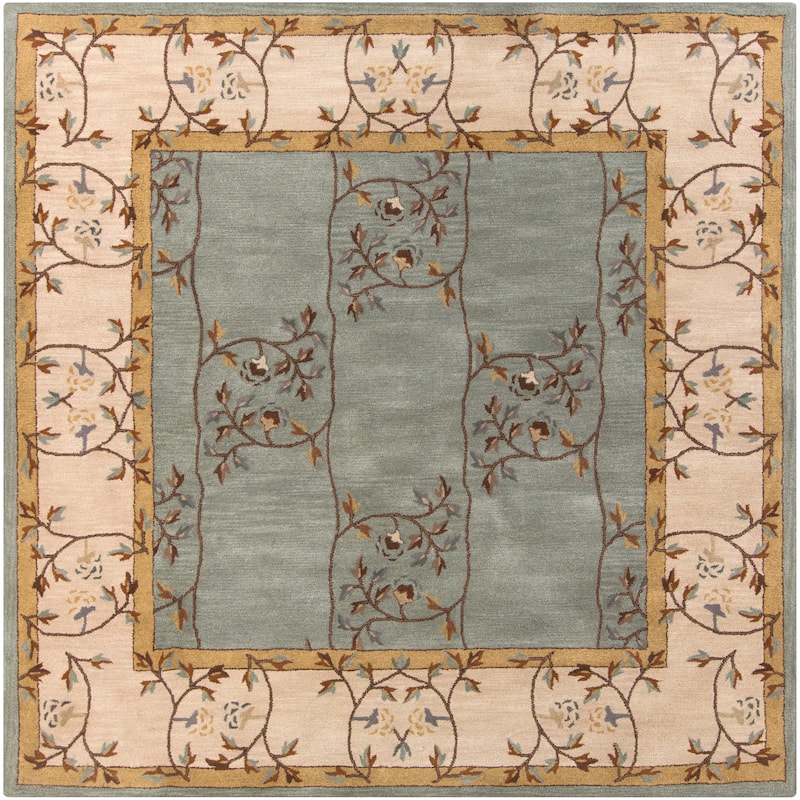 Hand-tufted Calhoun Slate Grey Wool Traditional Floral Area Rug - 6' Square