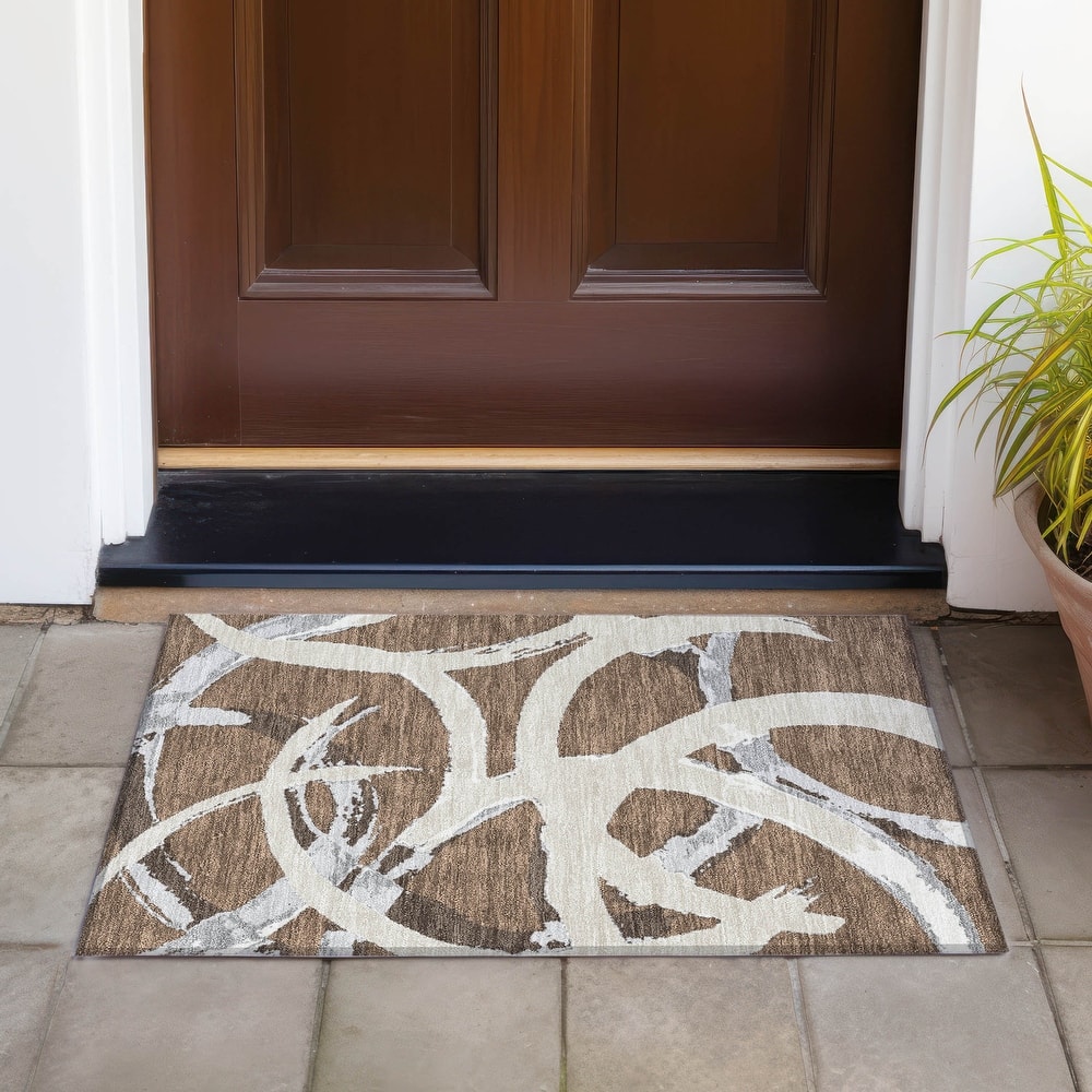 Machine Washable Indoor/ Outdoor Abstract Contemporary Chantille Rug