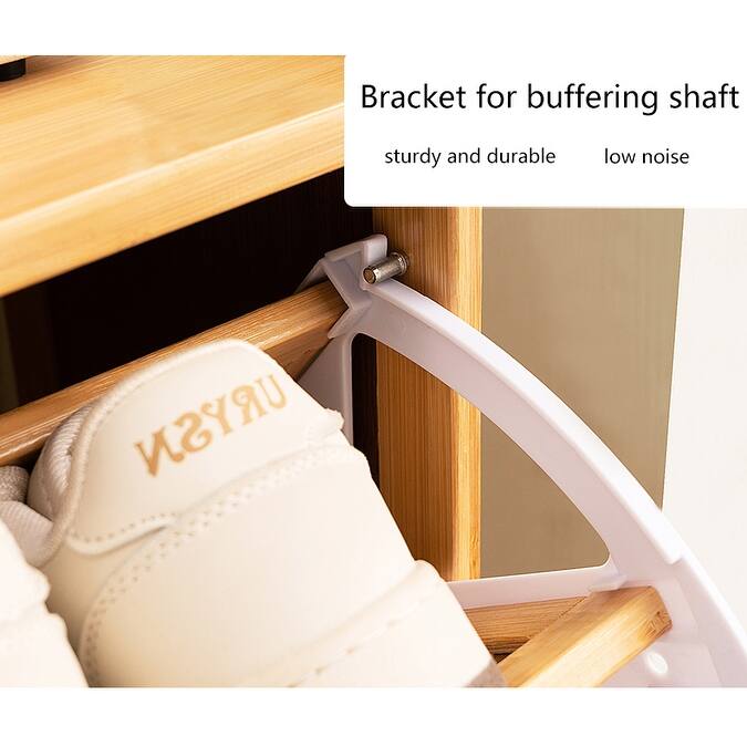 Shoe Cabinet with 3 Rattan Flip Drawers, Shoe Storage Cabinet with Coat Hooks, Freestanding Bamboo Shoe Rack Organizer