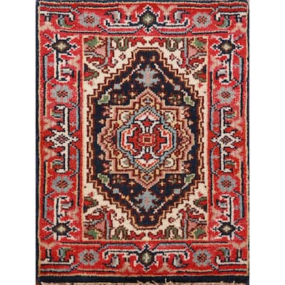 Navy Blue Heriz Serapi Accent Rug Hand-Knotted Wool Carpet - 2'0" x 3'0"