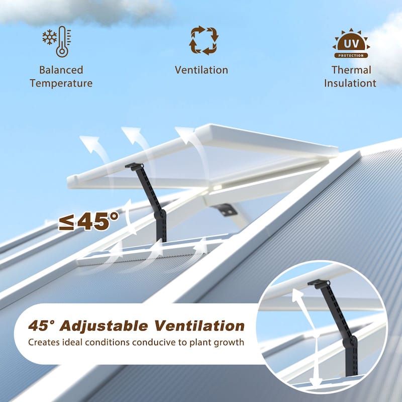 VEIKOUS Cedar Wood Frame Greenhouse with Polycarbonate Panels, Outdoor Walk-in Greenhouse with Adjustable Ventilation, White