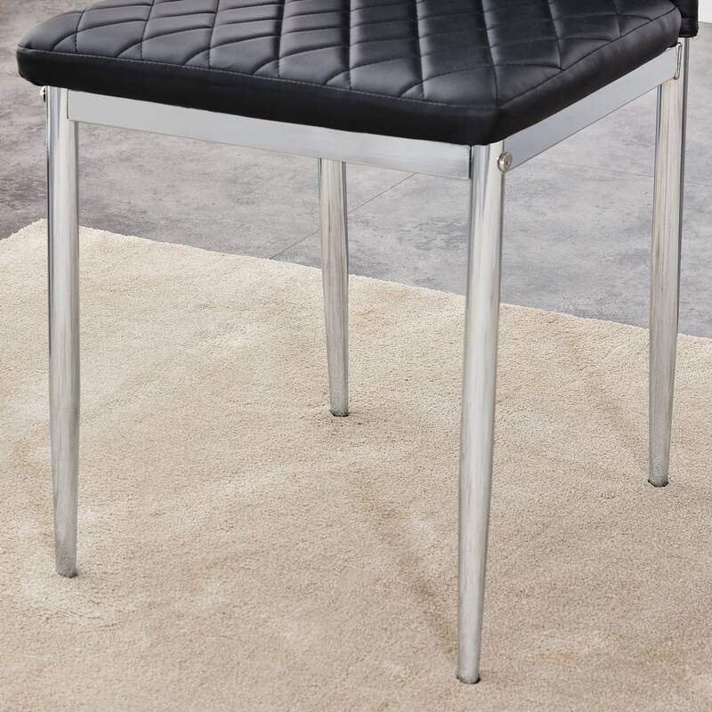 Roomfitters Grid High Back Dining Chairs with Electroplated Metal Legs, Set of 6 Armless Chairs for Dining or Office, Black