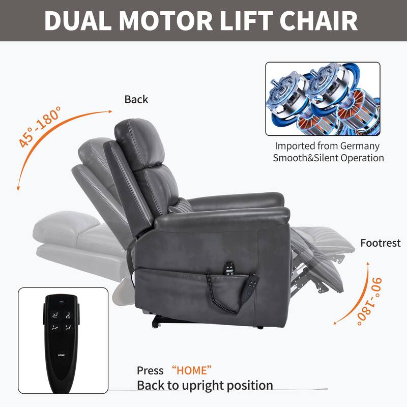 350 Lbs Leatherair Power Lift Recliner Chair, Heavy Duty Motion Mechanism With 8-Point Vibration Massage And Lumbar Heating