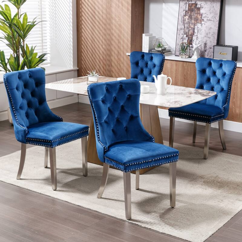 GDF Studio - Modern Wood Velvet Upholstered Dining Chair with Chrome Stainless Steel Legs, 2-Pcs Set