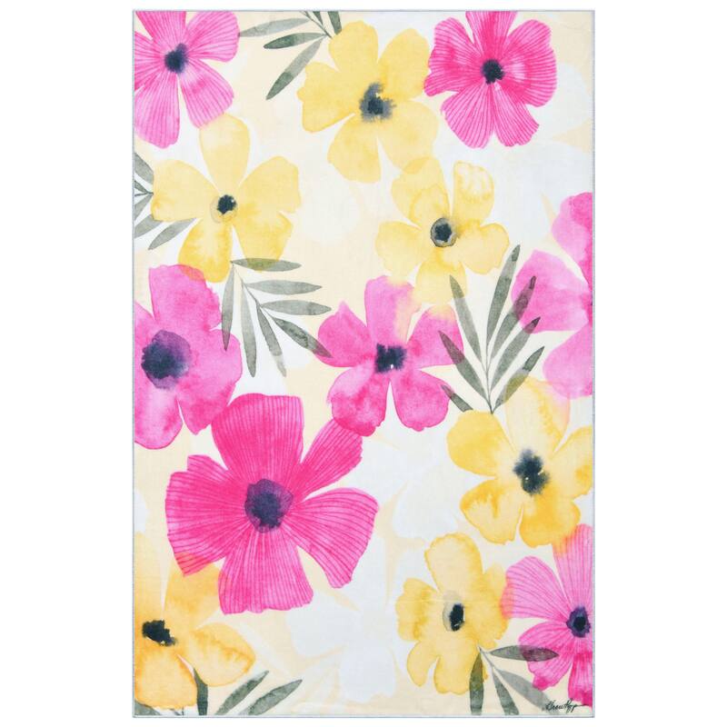 Tropical Posies, Hand Washable Flowers Art Area Rug, power-loomed, 100% polyester, 2mm pile, nonslipping back