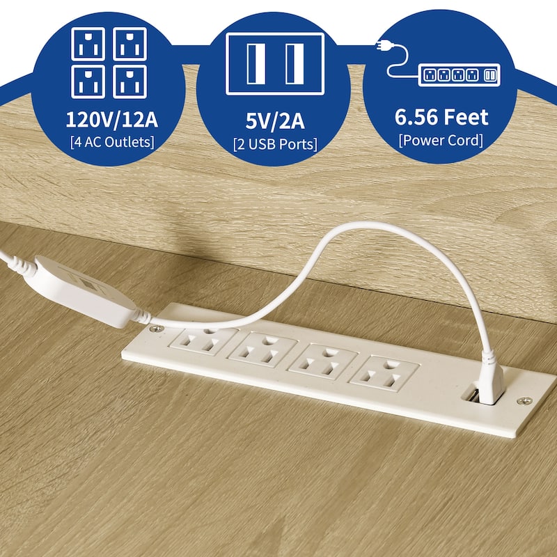 Moasis 55" LED L-Shaped Desk with Drawers and Cabinet, Corner Computer Desk with Power Outlets USB Ports